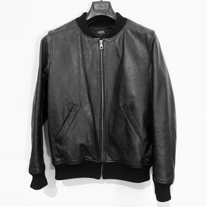 A.P.C. Distressed Leather Bomber Jacket Size M